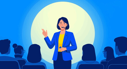 Woman Presenting To Audience At A Conference, Showing Speech And Communication Skills.