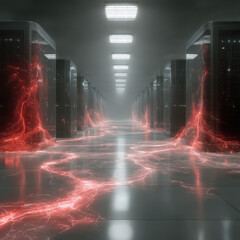 Shadow AI transforms a glowing server room with holographic elements for cybersecurity advancements