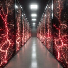 Shadow AI infiltrates a glowing server room with holographic technology in a cybersecurity setting