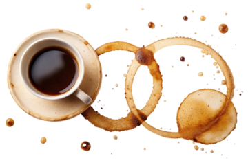Coffee cup with coffee stain isolated on transparent background for your design