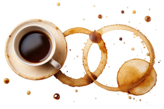 Coffee cup with coffee stain isolated on transparent background for your design