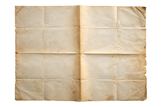 Old and crumpled sheet of paper isolated on transparent background for design