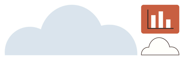 Large blue cloud with bar chart visualizing data trends inside orange rectangle and small outlined cloud. Ideal for cloud computing, analytics, technology, data storage, business growth, forecasting