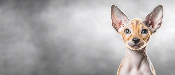 Fototapeta premium Unique hairless breed dog with large ears and striking eyes in a studio setting with dramatic lighting