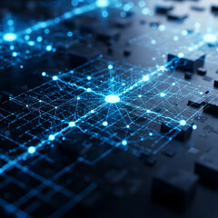 Obraz premium Advanced Technology Background: Futuristic Circuit Board with Glowing Data Connections and Neural Network Concept