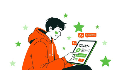 Young Person Achieving High Marks And Success Displayed On Digital Tablet Display