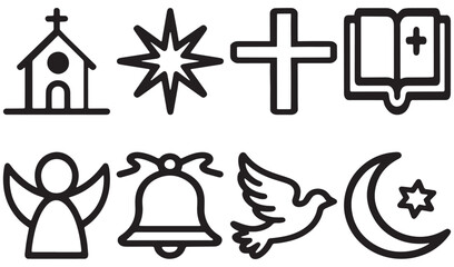 Fototapeta premium Religious Symbol Icon Set Vector Illustration of Faith and Spiritual Design Elements