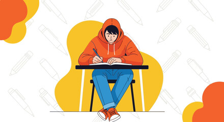 Young Person In Education Study And Takes Notes With A Pen During His Classes