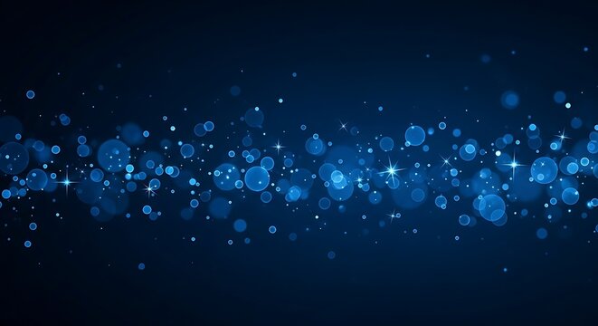 Vibrant blue bokeh lights and stars create a magical, celebratory atmosphere