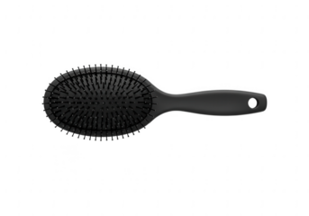 Black oval hair brush with ergonomic handle isolated on transparent background