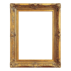 Ornate gold picture frame with intricate carvings photo isolated on a transparent background