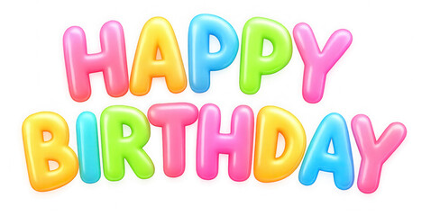 Colorful inflatable balloon letters spelling happy birthday celebration greeting isolated on transparent background