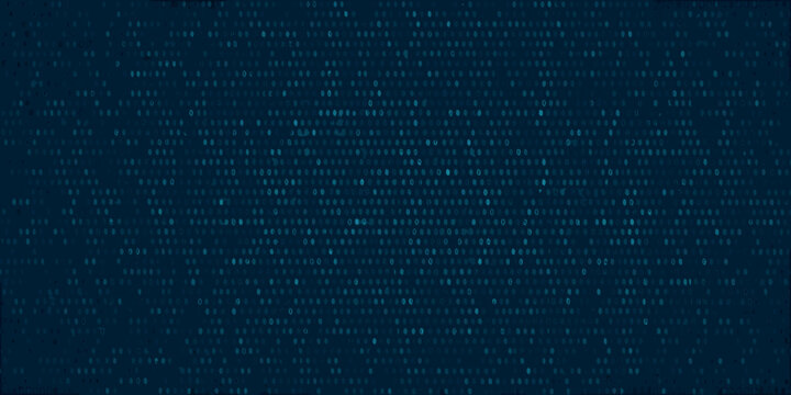 Abstract digital background with glowing binary code and data points in shades of blue and teal