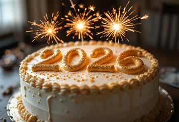 Cake with 2026 written in gold icing 
