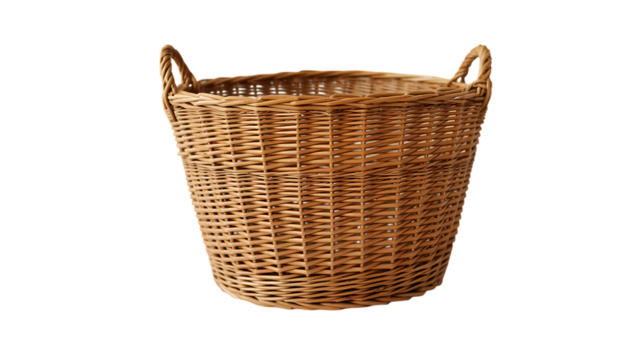 Empty wicker basket near flowers