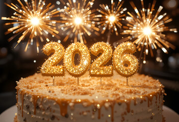 2026 written in gold icing on cake
