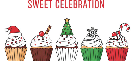 Festive christmas cupcakes with holiday decorations for a sweet celebration treat
