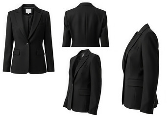 Elegant black blazer for women from multiple angles stylish outerwear collection transparent background