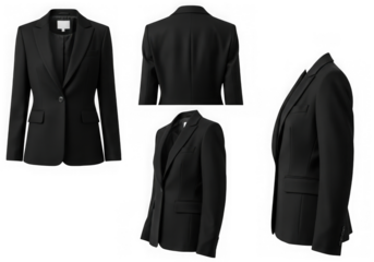 Elegant black blazer for women from multiple angles stylish outerwear collection transparent background