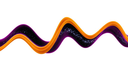 Abstract wave, orange and purple curved line with glitter effect, isolated on transparent background, modern digital art, dynamic motion, creative design element, energetic and vibrant style