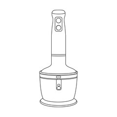 Vector outline illustration of a hand blender. Minimalist black and white kitchen appliance drawing, perfect for cooking and recipe design projects.