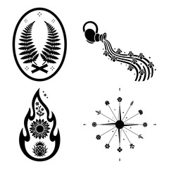 Four black and white esoteric symbols occult and mystic signs