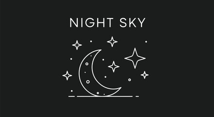 Minimalist night sky illustration with crescent moon and twinkling stars design