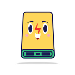 Cute Kawaii Power Bank Vector Pastel Colored Flat Style Technology Illustration, Hand Drawn Cartoon Portable Charger Icon for Mobile Device, Travel, Gadget, Kids Design, and Modern Tech Theme