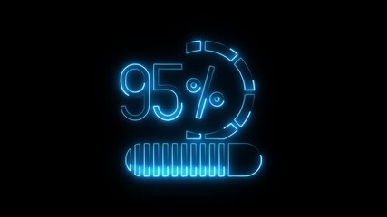 Glowing blue neon 95 percent progress bar loading indicator animation on black background futuristic digital