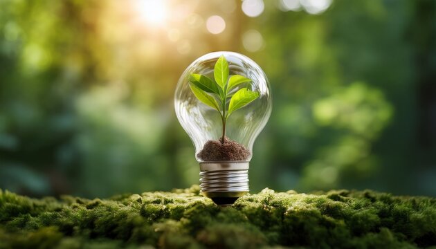 growth and innovation with a plant inside a light bulb showing sustainability and eco friendliness