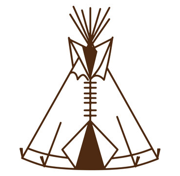 Hand drawn illustration of an american indian teepee with simple lines and a minimalist design.