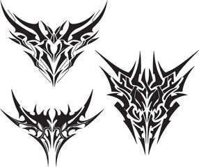 Ornamental Cyber Cigil Gothic Cross Vector Set – Symmetrical Tribal Tattoo Design Set