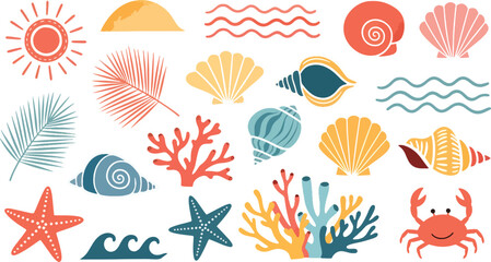 Coastal charm with seashells, starfish, and ocean waves, a beachy illustration