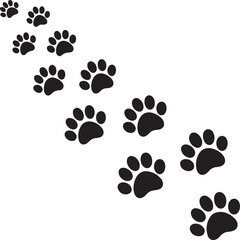 Black dog paw prints trail diagonally across a white background dog prints animal tracks
