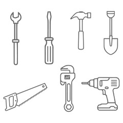 Outline Icons of Various Work and Repair Tools