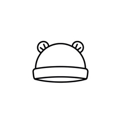 Fototapeta premium Baby hat symbolizing warmth and clothes for newborns. Line art vector illustration, isolated on a transparent background