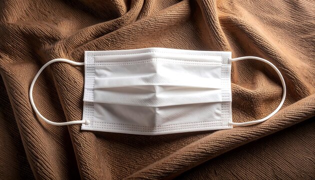 White Surgical Mask on Brown Fabric - Protection and Prevention. - Powered by Adobe