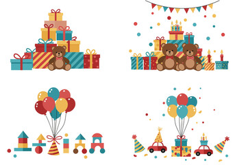 Birthday Celebration with Gifts Teddy Bears Balloons and Toys.