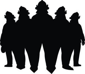 Silhouette Of Five Firefighters Standing Together Looking Up firemen rescue
