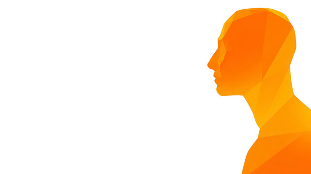 Abstract orange polygonal human head profile on transparency background, modern geometric design, creative digital art, futuristic and minimal style