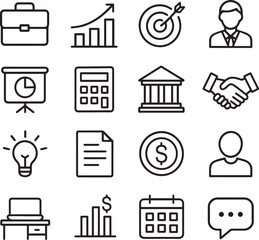 Vector monochrome line icon set about  business
