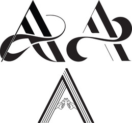 Three Stylized Letter A Logos With Decorative Elements And Hands alphabet typography