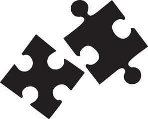 Two black puzzle pieces interlocking on a white background connection solution