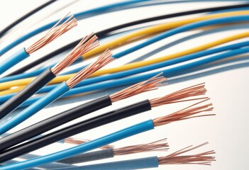 Fototapeta premium Colorful electrical wires with copper strands, ideal for wiring projects