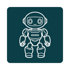 Cute cartoon robot outline illustration isolated on transparent background