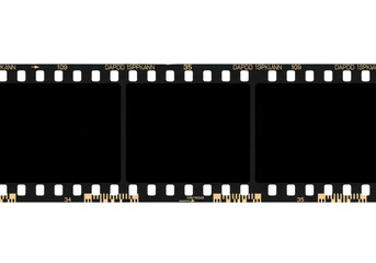 Vintage 35mm film strip isolated PNG on transparent background, retro photographic film roll with sprocket holes for photography and design