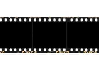 Vintage 35mm film strip isolated PNG on transparent background, retro photographic film roll with sprocket holes for photography and design