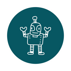 Hand drawn white robot illustration isolated on transparent background