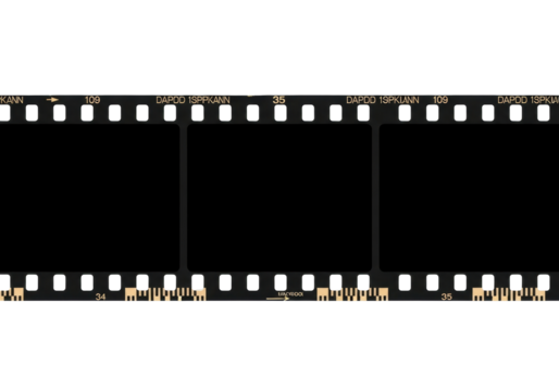 Vintage 35mm film strip isolated PNG on transparent background, retro photographic film roll with sprocket holes for photography and design - Powered by Adobe