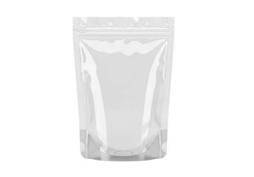 Clear stand-up pouch PNG isolated on transparent background, flexible packaging for food, snack, or product storage and display